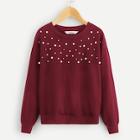 Shein Girls Drop Shoulder Pearl Detail Sweatshirt