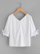 Shein Double V-neckline Bow Tie Back Blouse