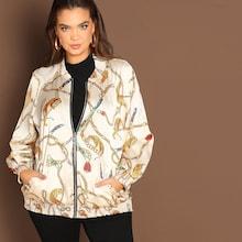 Shein Plus Graphic Print Zip Up Jacket