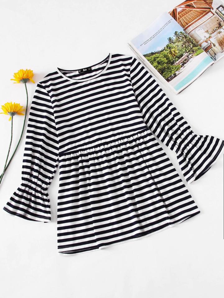 Shein Bell Sleeve Striped Smock Tee