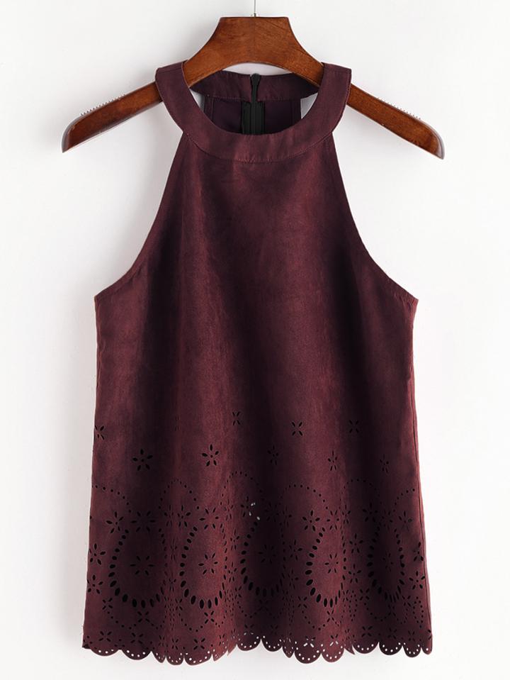 Shein Laser Cut Suede Halter Neck Top
