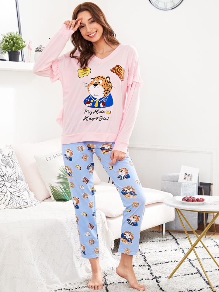 Shein Tiger Print Tee & Pants Pj Set