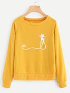 Shein Cat Print Raglan Sweatshirt