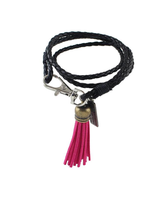 Shein Black Pu Wrap Bracelet With Tassel