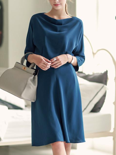 Shein Blue Boat Neck Buttons Back Dress