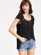 Shein Square Neck Lace Insert Pleated Swing T-shirt
