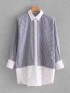 Shein Contrast Guipure Lace Striped Shirt