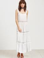 Shein White Floral Lace And Ruffle Detail Thick Strap Dress
