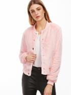 Shein Pink Ribbed Trim Single Breasted Fluffy Jacket