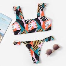 Shein Frill Trim Random Pattern Bikini Set