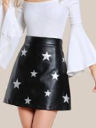 Shein Star Patch Faux Leather Skirt