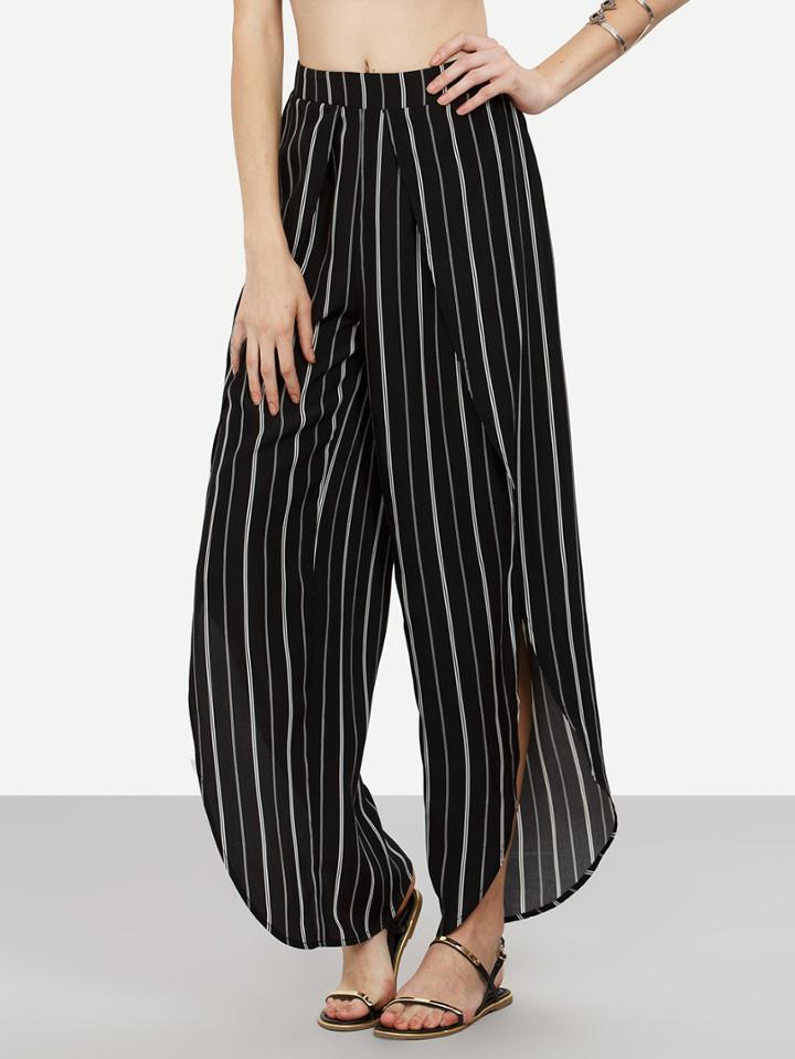 Shein Black And White Striped Split Pants