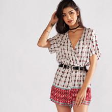 Shein V Neckline Geo Print Jumpsuit Without Belt