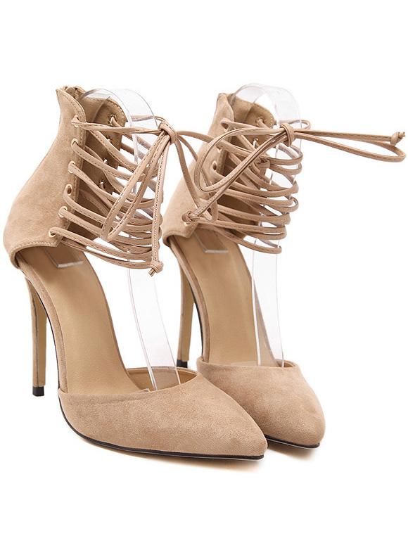 Shein Nude Back Zipper High Stiletto Heel Lace Up Pumps