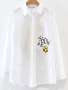 Shein White Smile Face Print Blouse With Pocket