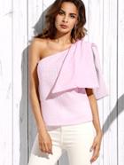Shein Pink Plaid Sleeveless Bow One Shoulder Blouse