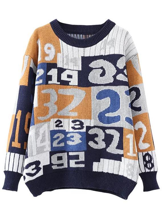 Shein Multicolor Number Print Chunky Sweater