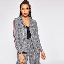 Shein Contrast Tape Plaid Blazer