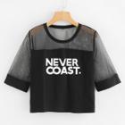 Shein Letter Print Mesh Contrast Tee