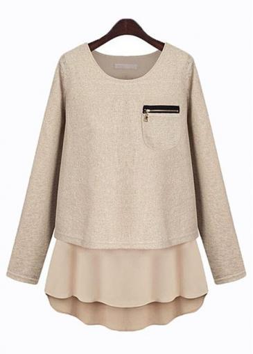 Rosewe Fake Two Piece Pattern Apricot Patchwork T Shirts For Ol