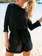 Shein Black Long Sleeve Drawstring Sweater Dress
