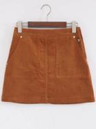 Shein Camel Bear Embroidery Zipper Side Corduroy A Line Skirt