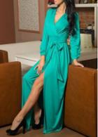 Rosewe Long Sleeves Cyan Turquoise Maxi Summer Dress