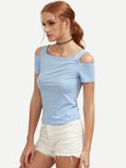 Shein Blue Open Shoulder T-shirt