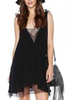 Rosewe Catching Open Back Strap Design Lace Splicing Black Dress