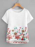Shein Flower Embroidery Short Sleeve Top
