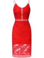 Shein Red Spaghetti Strap Crochet Hollow Out Dress