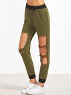 Shein Olive Green Contrast Trim Cutout Sweatpants
