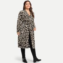 Shein Plus Self Tie Leopard Print Coat