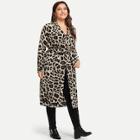 Shein Plus Self Tie Leopard Print Coat