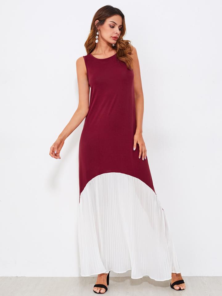 Shein Contrast Pleat Hem Tank Dress