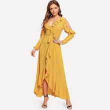 Shein Crisscross Back Ruffle Trim Asymmetrical Polka Dot Dress