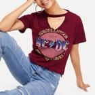 Shein Cut Out Neck Letter Print Tee