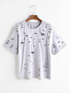 Shein Heather Grey Drop Shoulder Distressed T-shirt