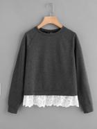Shein Laser Cut Scallop Trim Raglan Sleeve Pullover