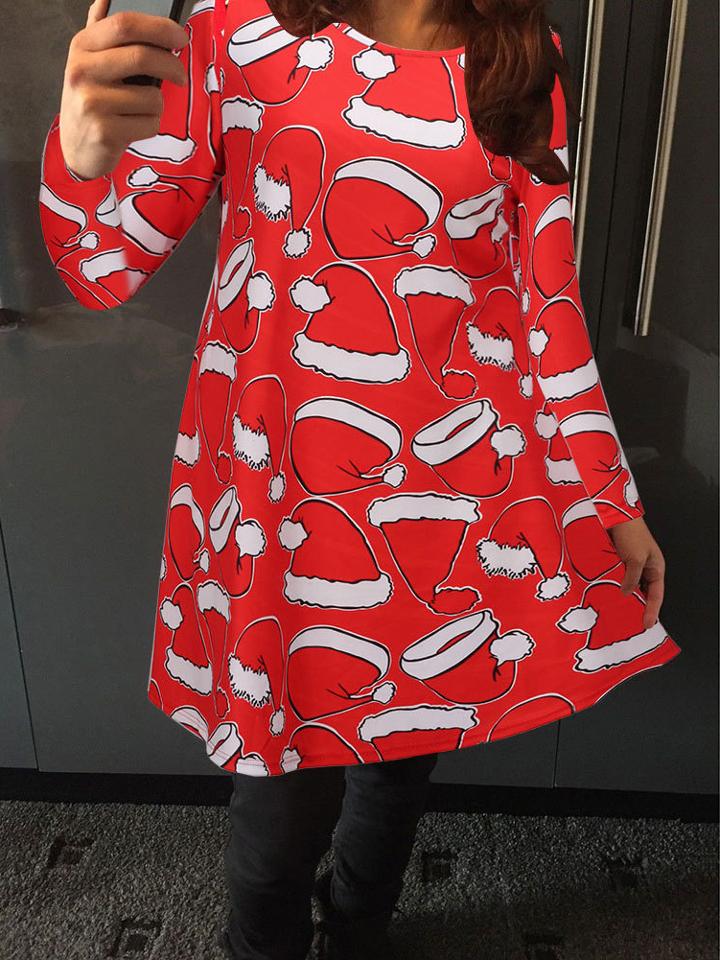 Shein Red Christmas Hats Print Shift Dress