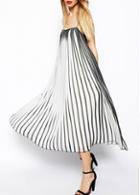 Rosewe Spaghetti Strap Vertical Striped Straight Dress