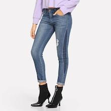 Shein Ripped Pocket Front Zip Detail Jeans