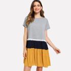 Shein Frill Trim Pleated Panel Mixed Media Dress