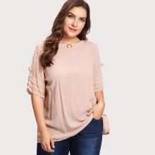 Shein Plus Bow Detail Tiered Frill Sleeve Top