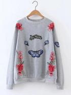 Shein Butterfly Embroidery Raglan Sleeve Sweatshirt