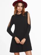 Shein Black Crew Neck Cut Out Long Sleeve Shift Dress