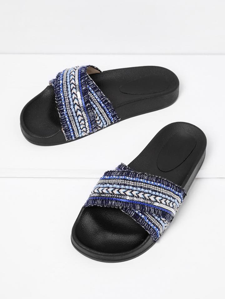 Shein Cross Strap Beaded Slip On Sandals