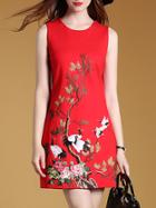 Shein Red Sleeveless Crane Shift Dress