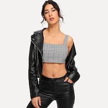 Shein Thick Strap Crop Plaid Top