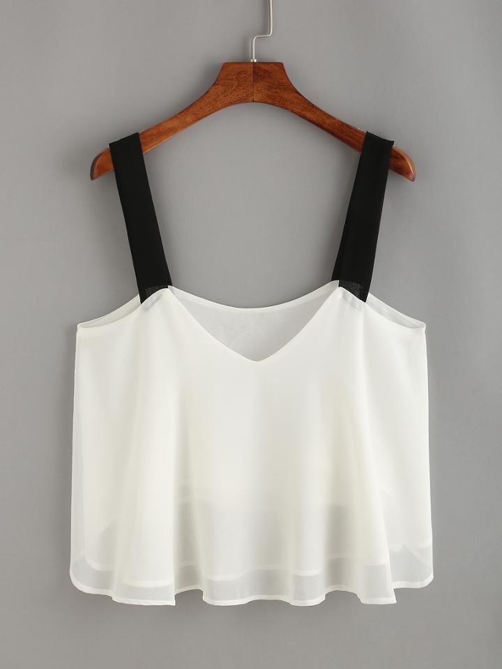 Shein Contrast Strap Layered Chiffon Top